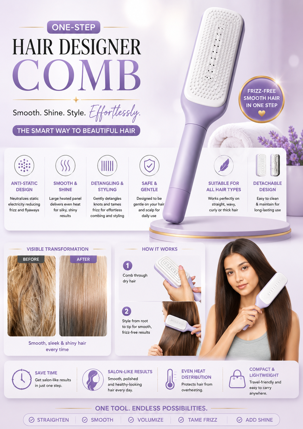 Self Cleaning Hair Comb