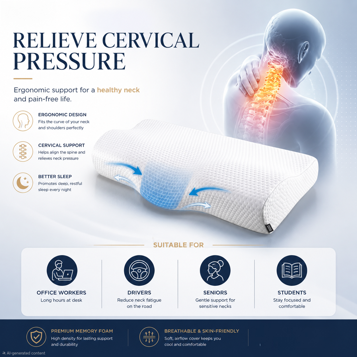Memory Foam Solid Orthopaedic Pillow