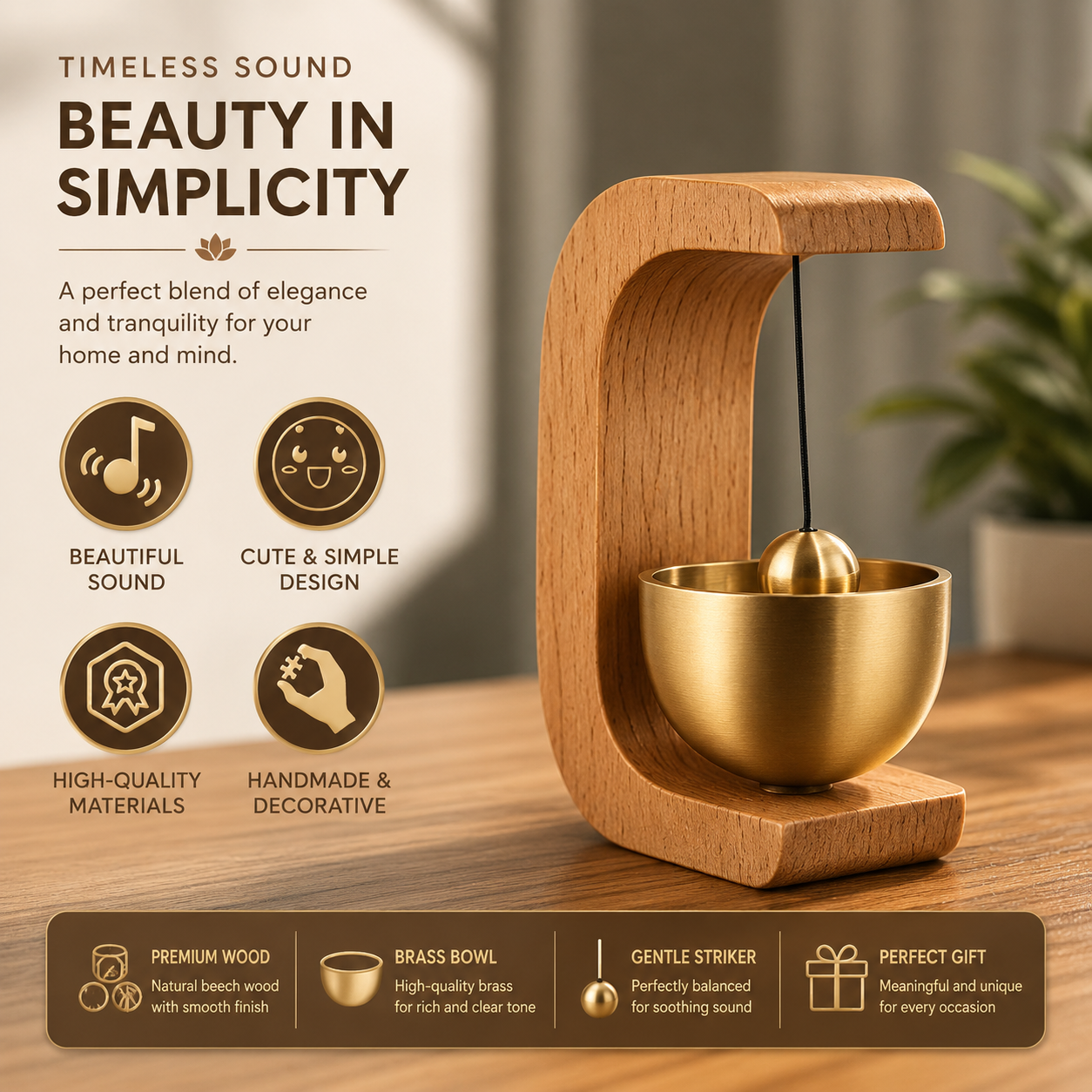 Japanese-style wooden magnetic door chime