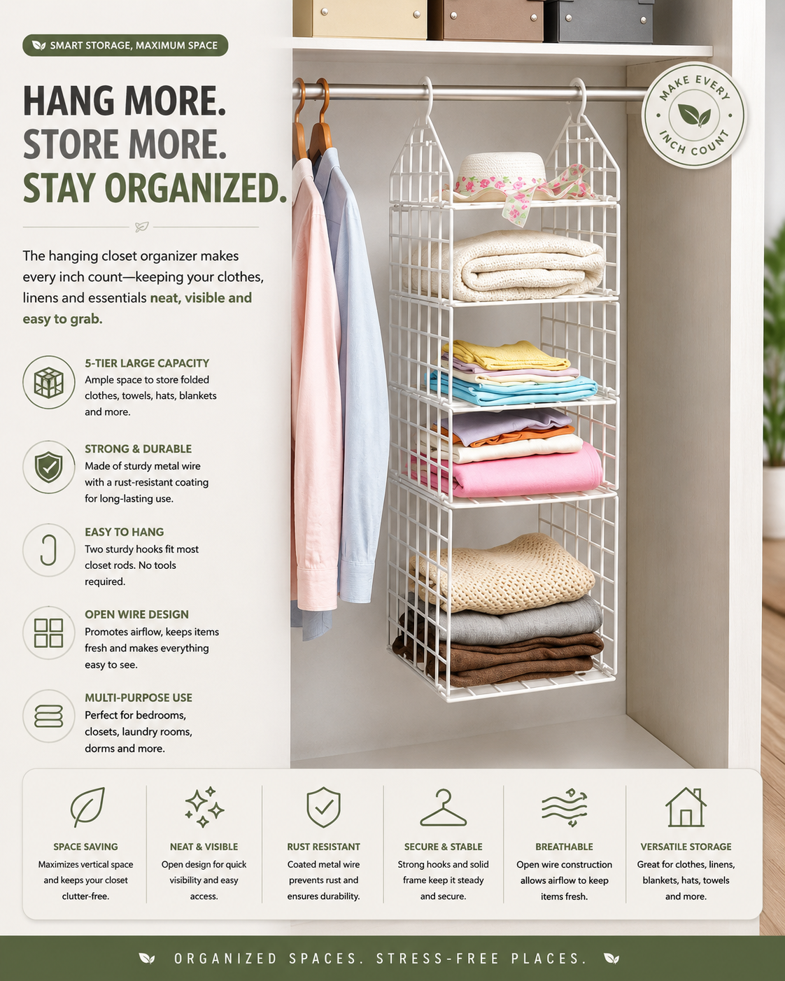 5 Layer Hanging Folding Cloth Rack ( 1 Pcs)