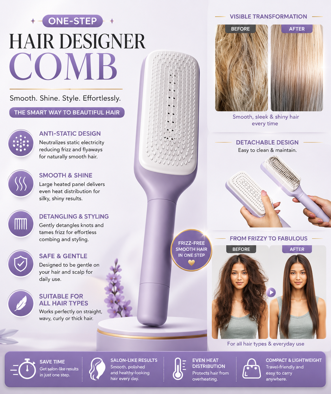Self Cleaning Hair Comb