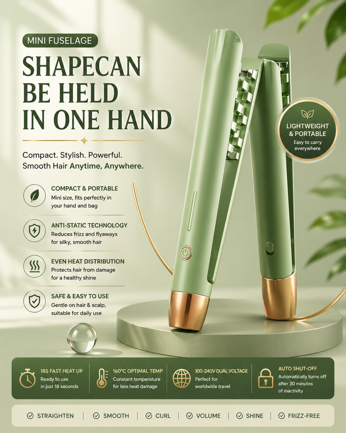 Portable Hair Straightener Curler Flat Curling Iron