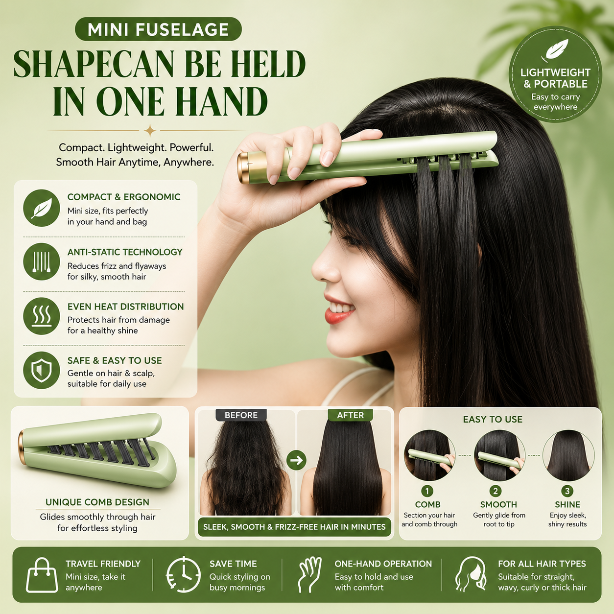 Portable Hair Straightener Curler Flat Curling Iron
